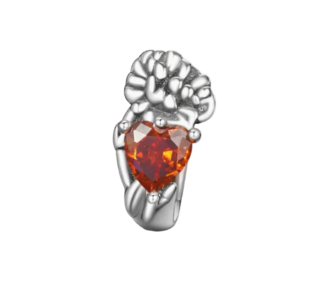 Sterling Silver Floral Heart Cubic Zirconia Charm Bead