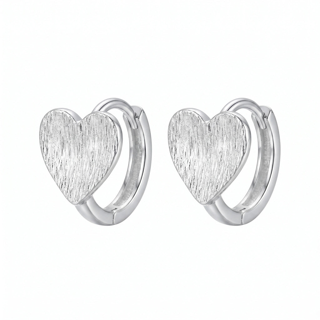 Heart Huggie Hoop Earrings with Brushed Texture