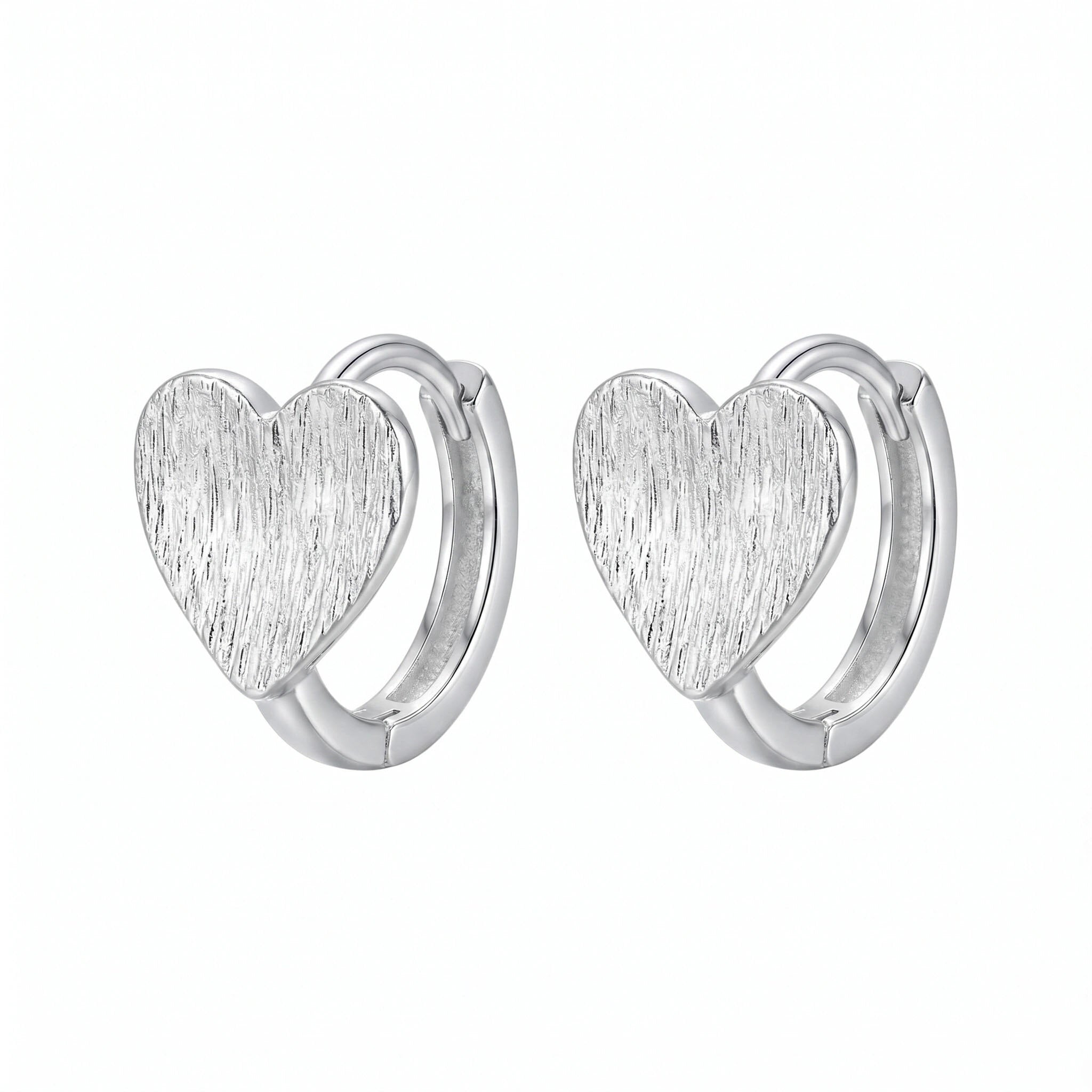 Heart Huggie Hoop Earrings with Brushed Texture