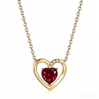 18K Yellow Gold Plated Red Heart Moissanite Pendant Necklace
