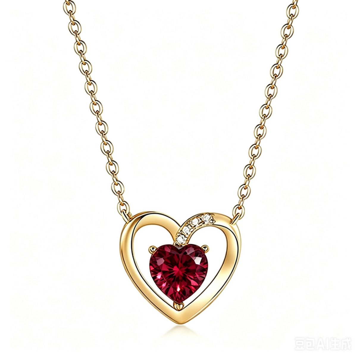 18K Yellow Gold Plated Red Heart Moissanite Pendant Necklace