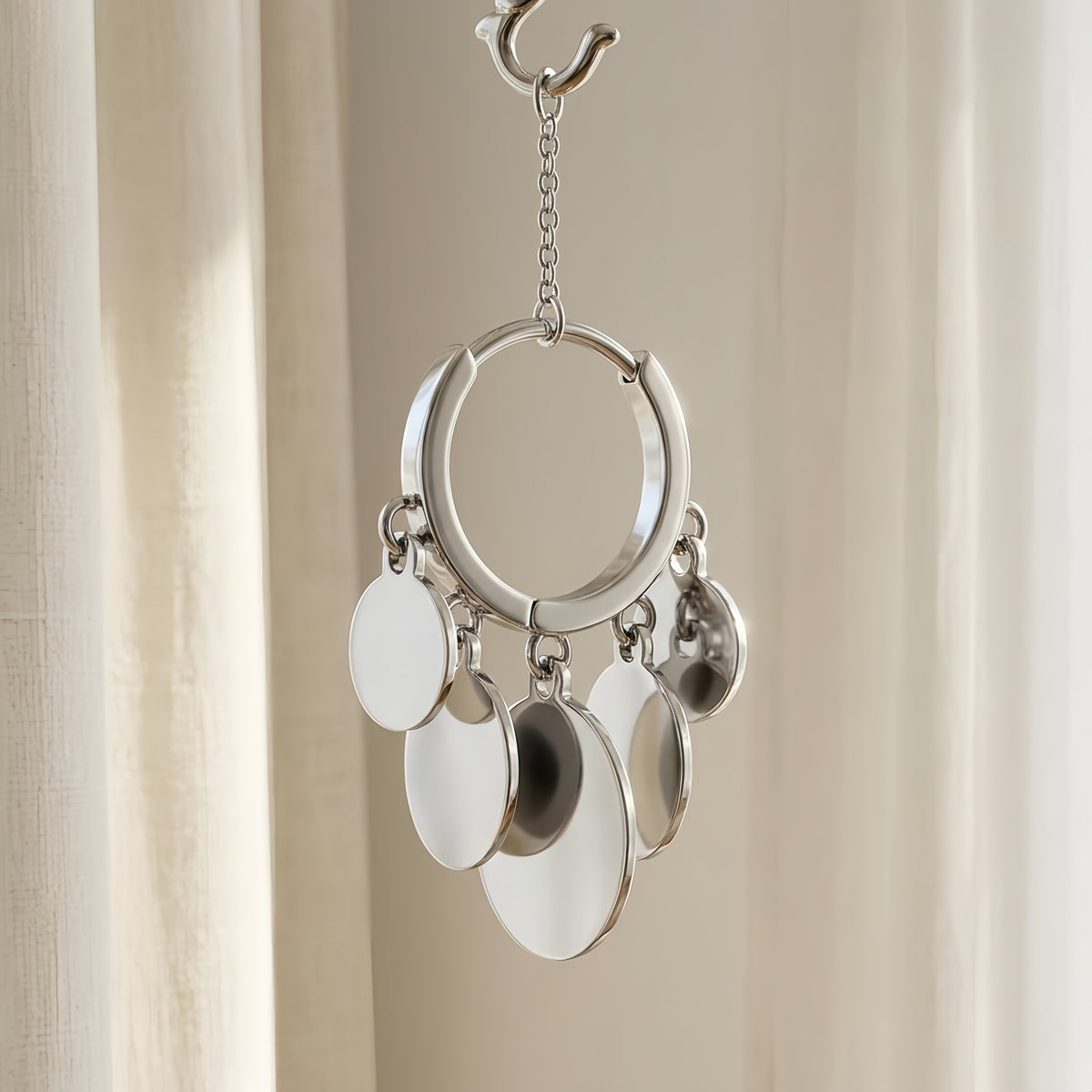Sterling Silver Coin Disc Drop Earrings