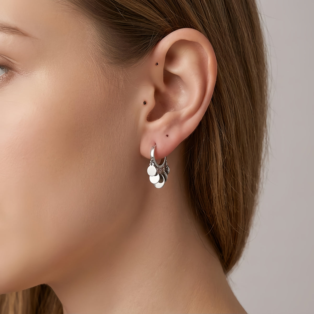 Sterling Silver Coin Disc Drop Earrings