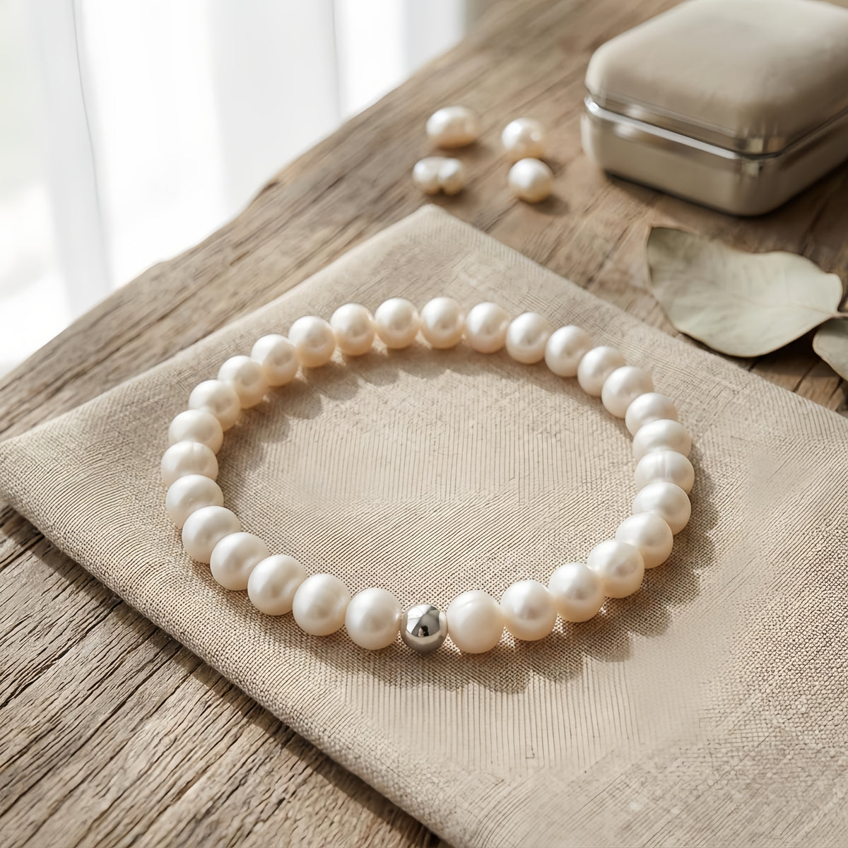 Freshwater Pearl and Sterling Silver Stretch Bracelet