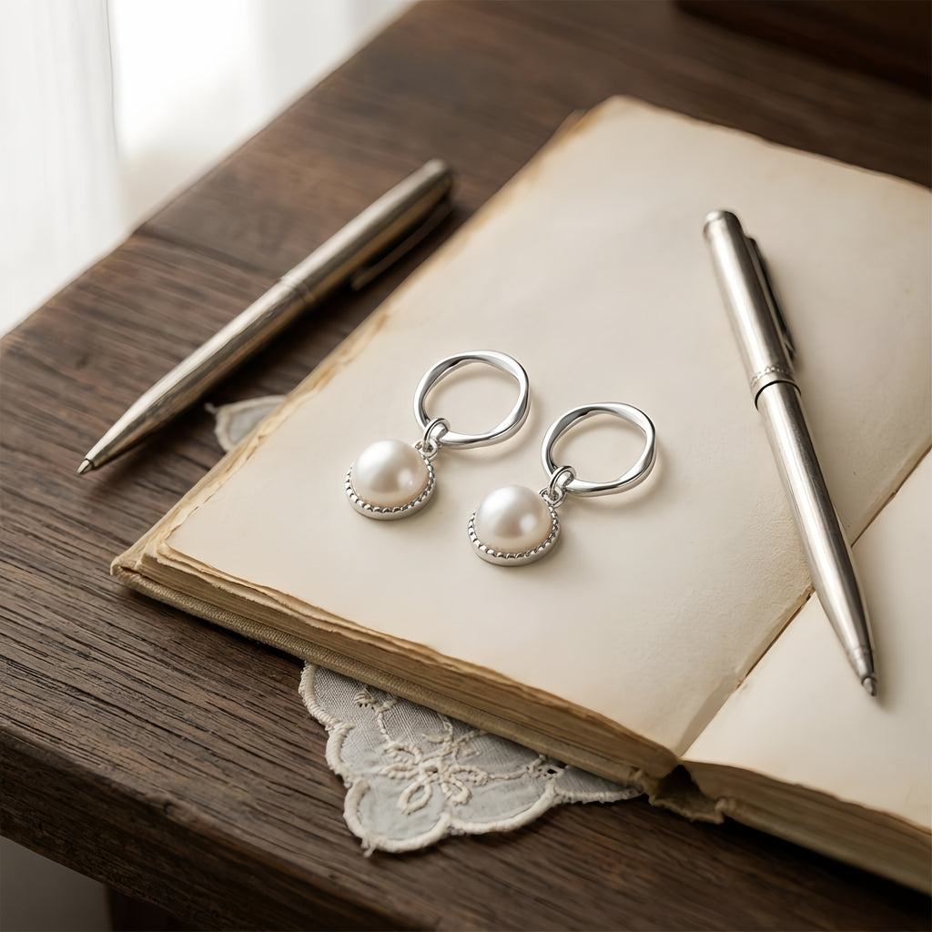Elegant Pearl Hoop Drop Earrings