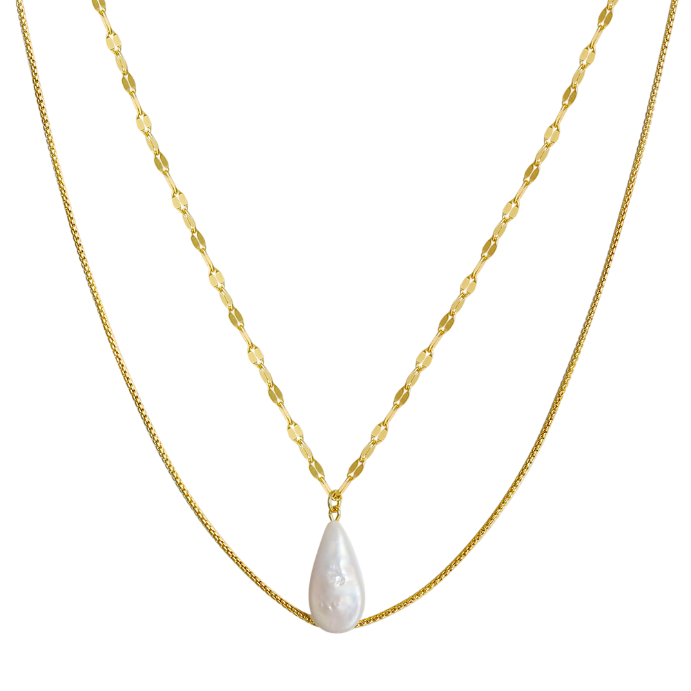 Layered Dainty Teardrop Pearl Necklace