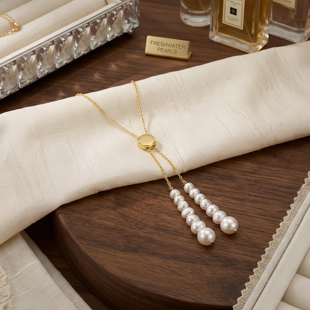 Elegant Pearl Droplet Lariat Necklace