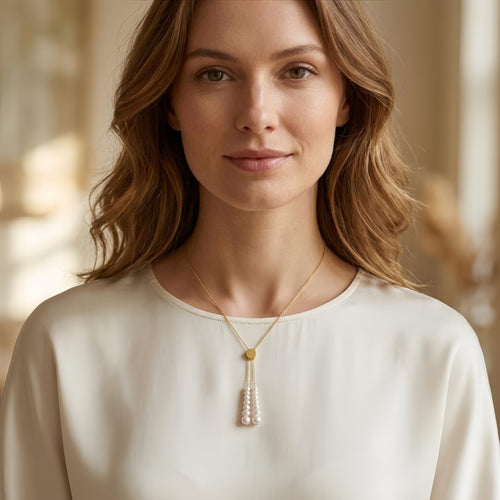 Adjustable Pearl Lariat Necklace – Graduated White Pearl Pendant