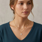 Layered Pearl Floral Charm Pendant Necklace