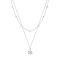 Layered Pearl Floral Charm Pendant Necklace
