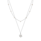 Layered Pearl Floral Charm Pendant Necklace
