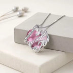 Sterling Silver “I Love You Forever Mom” Heart Necklace – Pink or Yellow Crystal
