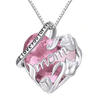 Sterling Silver “I Love You Forever Mom” Heart Necklace – Pink or Yellow Crystal
