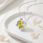 Sterling Silver “I Love You Forever Mom” Heart Necklace – Pink or Yellow Crystal