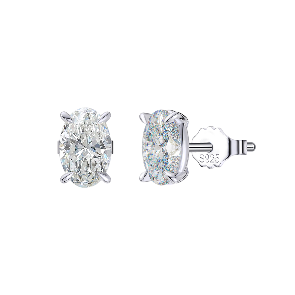 Sterling Silver Oval-Cut Cubic Zirconia Stud Earrings