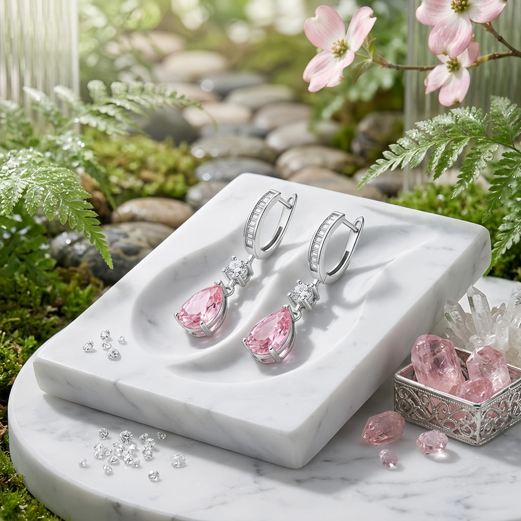 Sterling Silver Pink Cubic Zirconia Drop Earrings