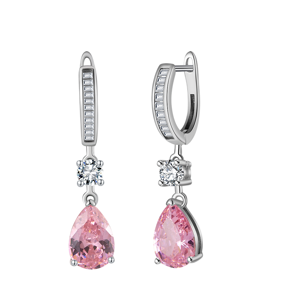 Sterling Silver Pink Cubic Zirconia Drop Earrings