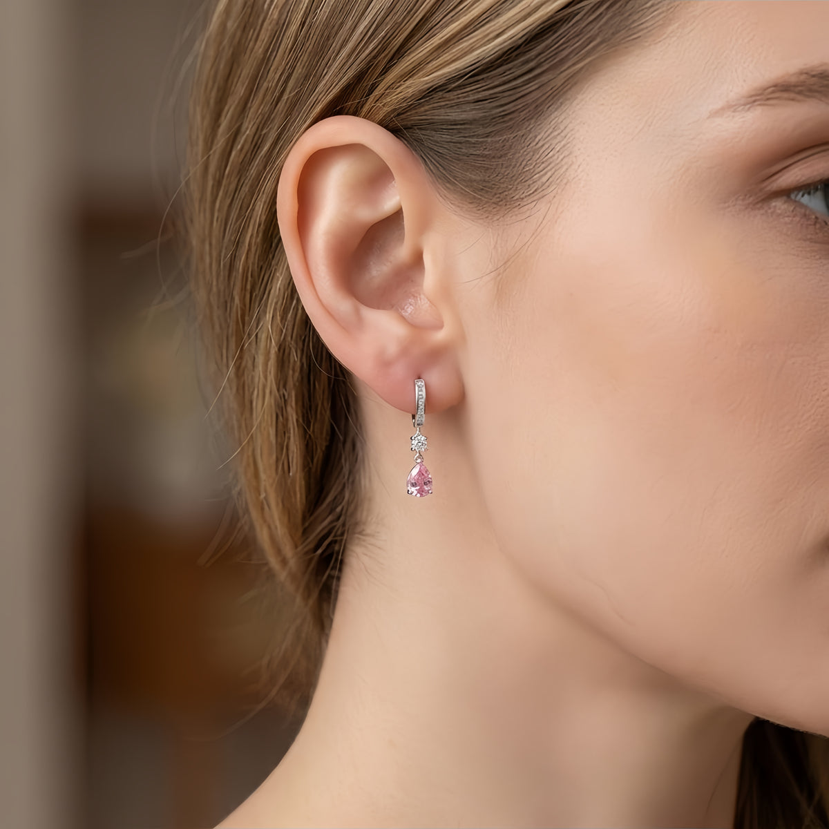 Sterling Silver Pink Cubic Zirconia Drop Earrings