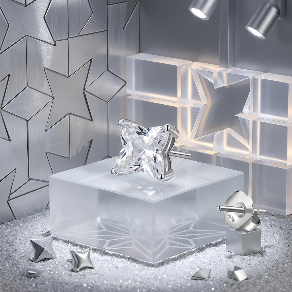 Elegant Square-Cut CZ Stud Earrings