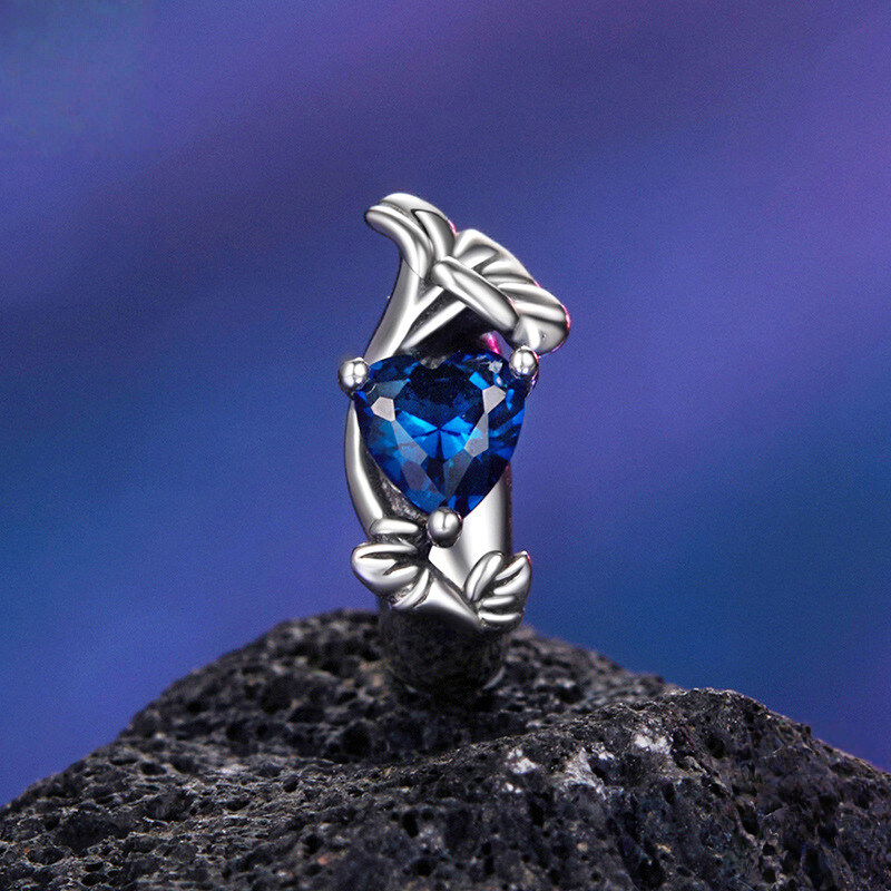 Sterling Silver Floral Heart Cubic Zirconia Charm Bead