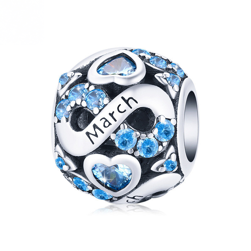 Sterling Silver Birth Month Cubic Zirconia Charm Bead