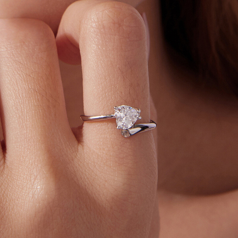 Sterling Silver Adjustable Heart Cubic Zirconia Wrap Ring