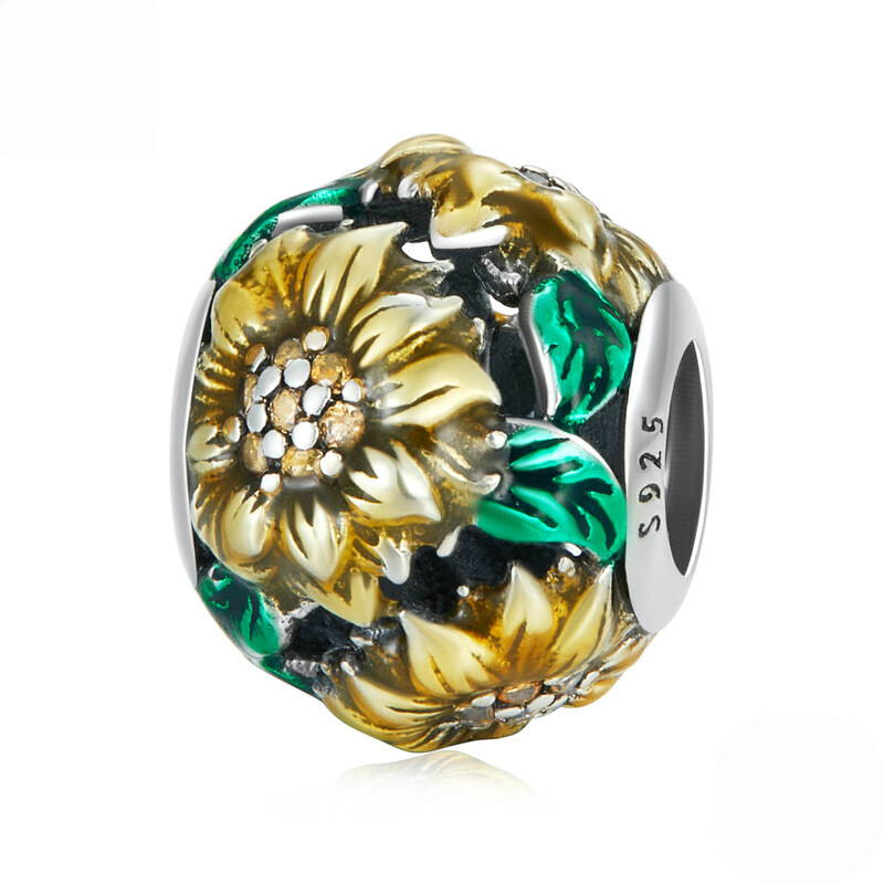 Sterling Silver Blue Enamel Floral Charm Bead Collection