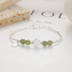 Sterling Silver Lucky Lotus Bracelet with Genuine Hetian Jade
