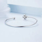 Sterling Silver Four Leaf Clover and Heart Open Cuff Bangle