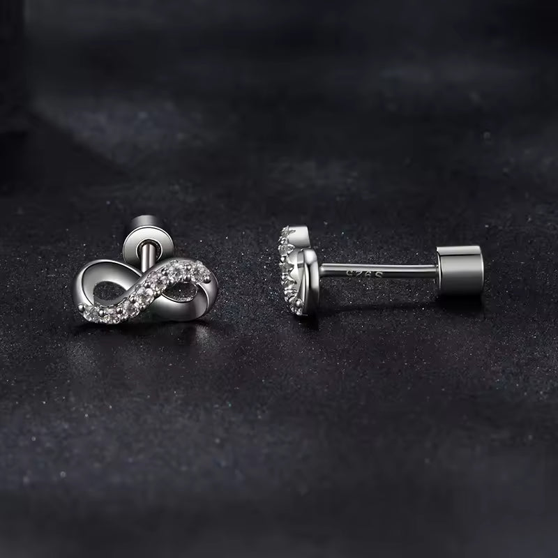 Sterling Silver Infinity Cubic Zirconia Screw-Back Stud Earrings