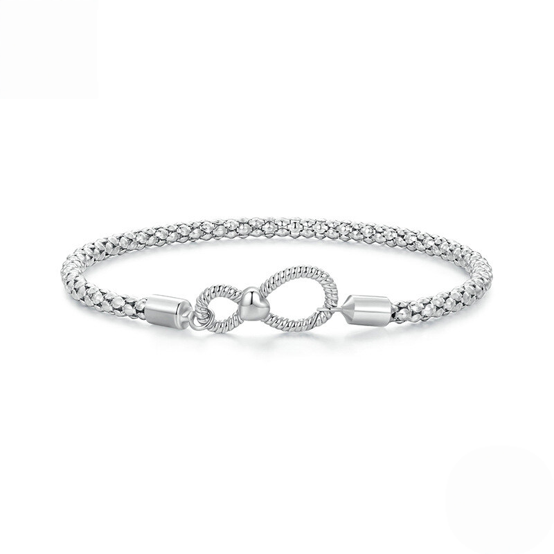 Sterling Silver Infinity Heart Popcorn Bead Bracelet