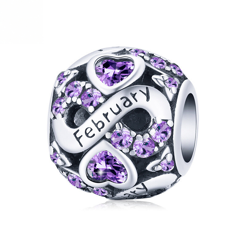 Sterling Silver Birth Month Cubic Zirconia Charm Bead