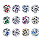Sterling Silver Birth Month Cubic Zirconia Charm Bead