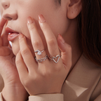Sterling Silver Adjustable Heart Cubic Zirconia Wrap Ring