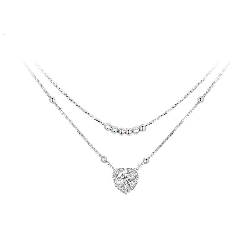 Sterling Silver Double-Layer Heart Necklace