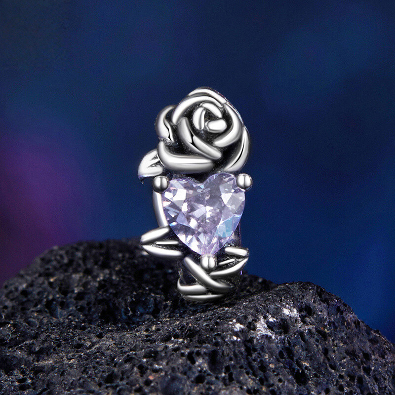 Sterling Silver Floral Heart Cubic Zirconia Charm Bead