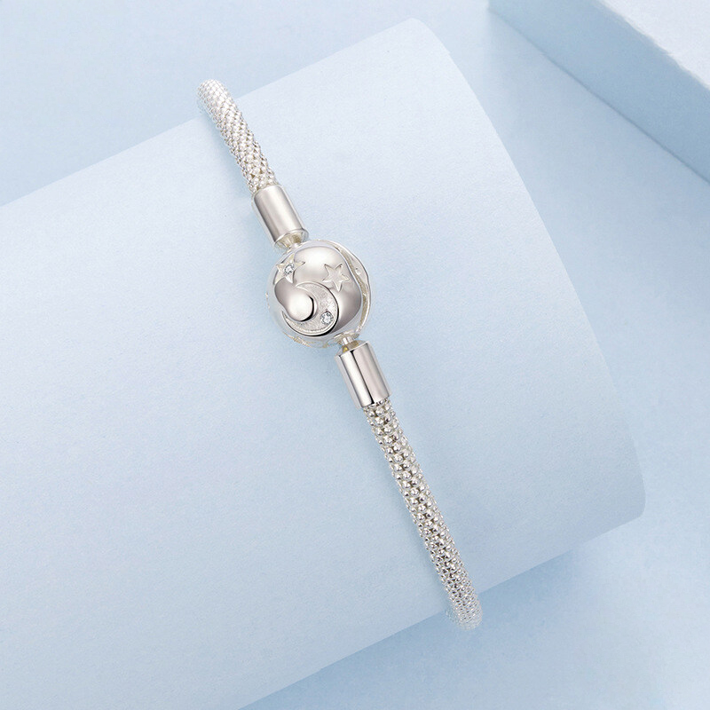 Sterling Silver Moon and Star Popcorn Chain Bracelet