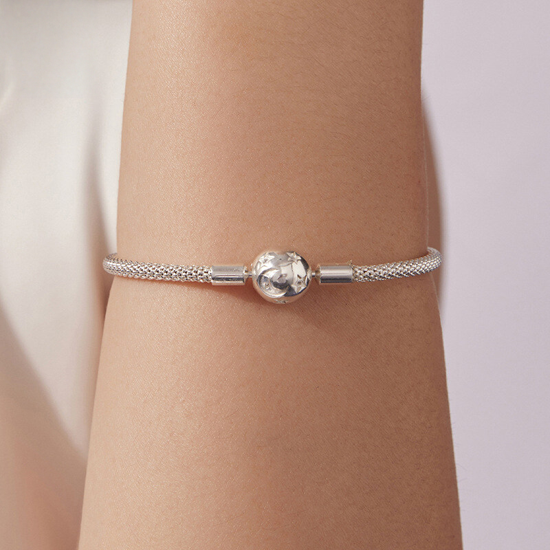 Sterling Silver Moon and Star Popcorn Chain Bracelet