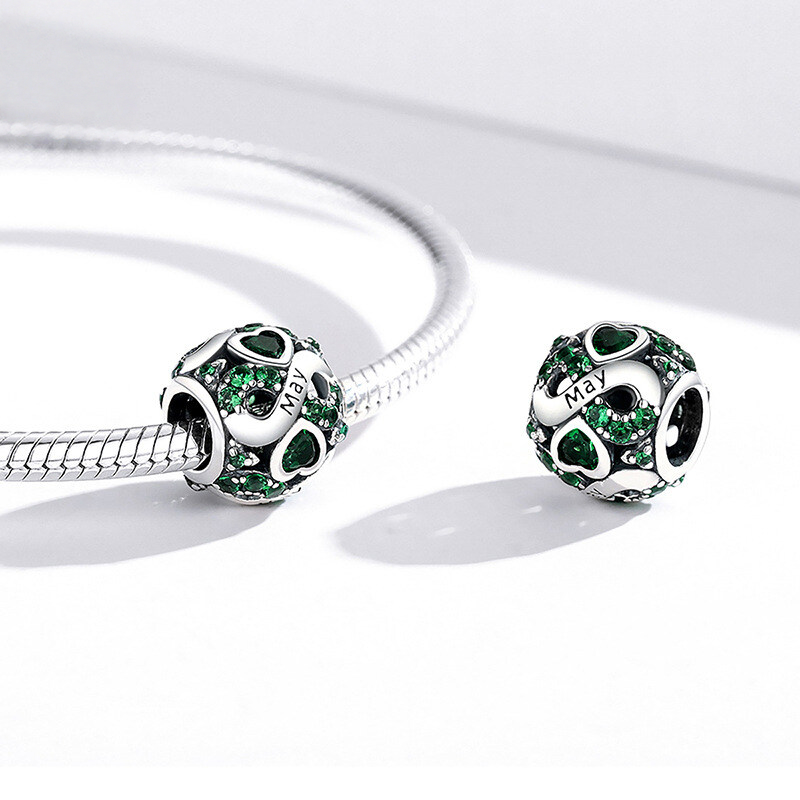 Sterling Silver Birth Month Cubic Zirconia Charm Bead