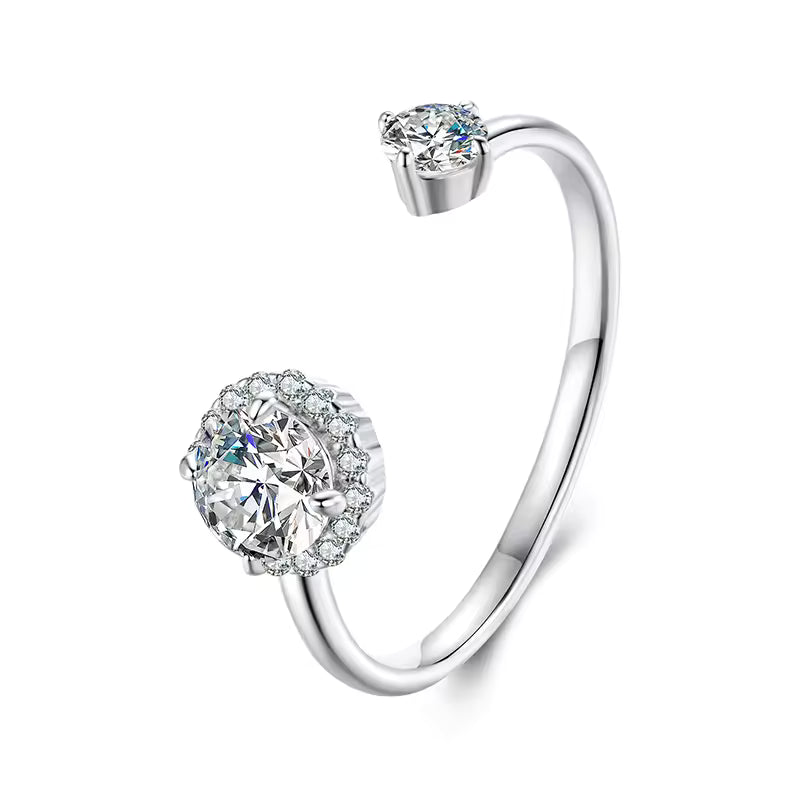 Sterling Silver Adjustable Halo Cubic Zirconia Bypass Ring