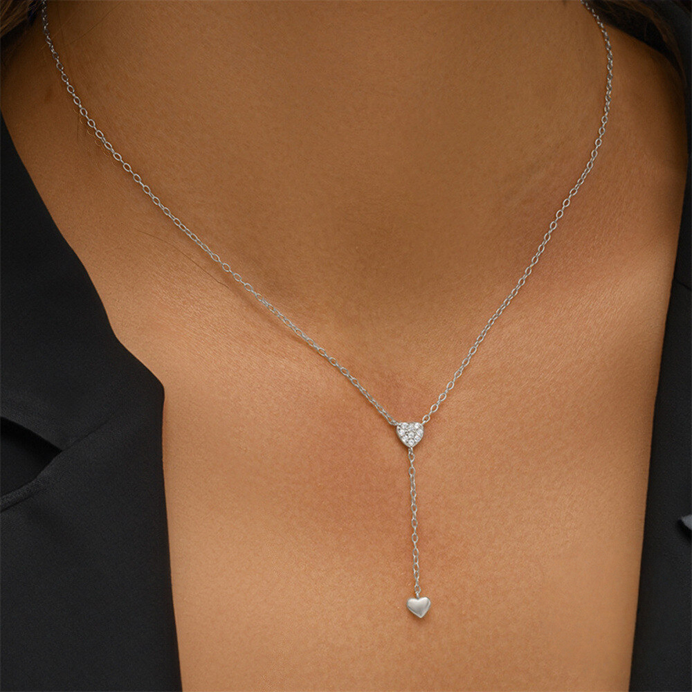Double Heart Y-Necklace with Crystal Accents