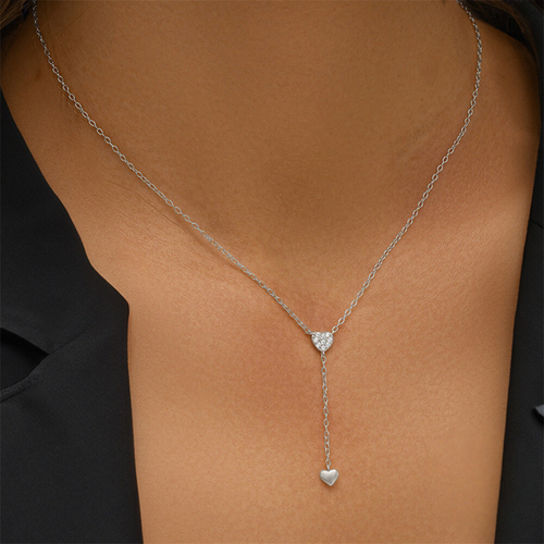 Double Heart Y-Necklace with Crystal Accents