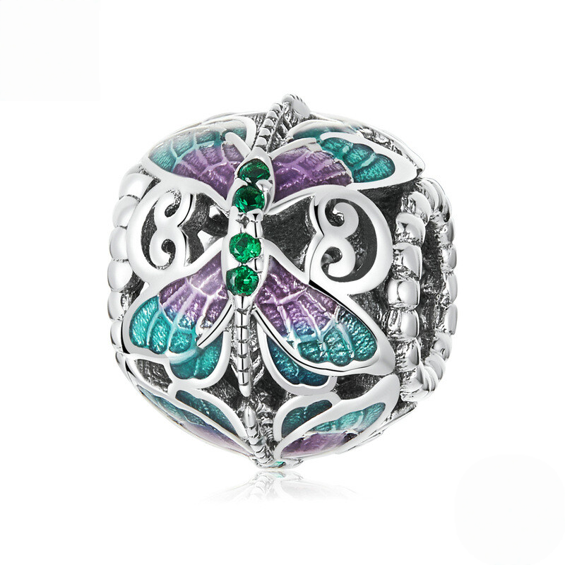 Sterling Silver Blue Enamel Floral Charm Bead Collection