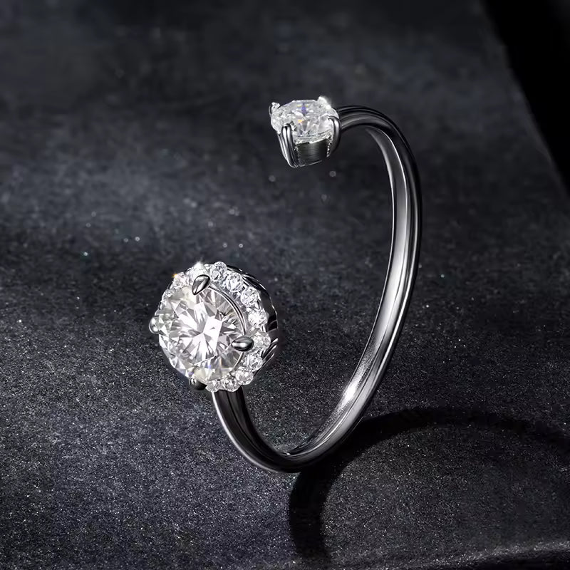 Sterling Silver Adjustable Halo Cubic Zirconia Bypass Ring