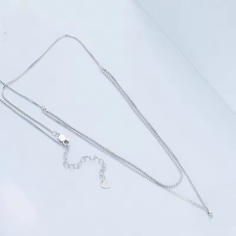 Sterling Silver Double-Layer CZ Pendant Necklace