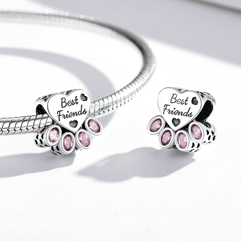 Sterling Silver Pet Paw Print Charm Bead Collection