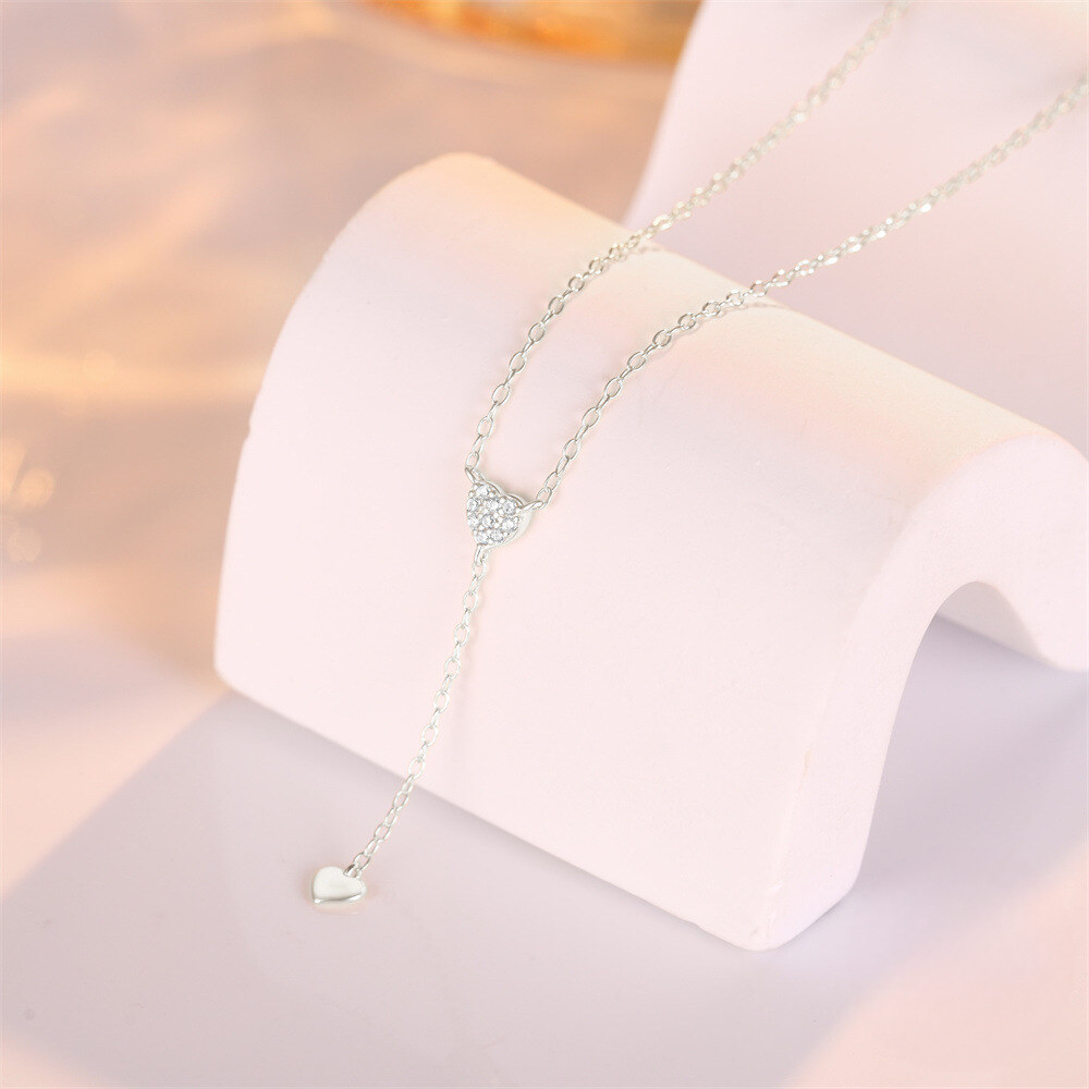 Double Heart Y-Necklace with Crystal Accents