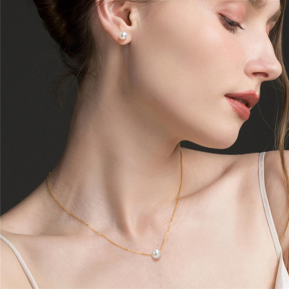 Korean-Style Pearl Necklace and Earrings Set