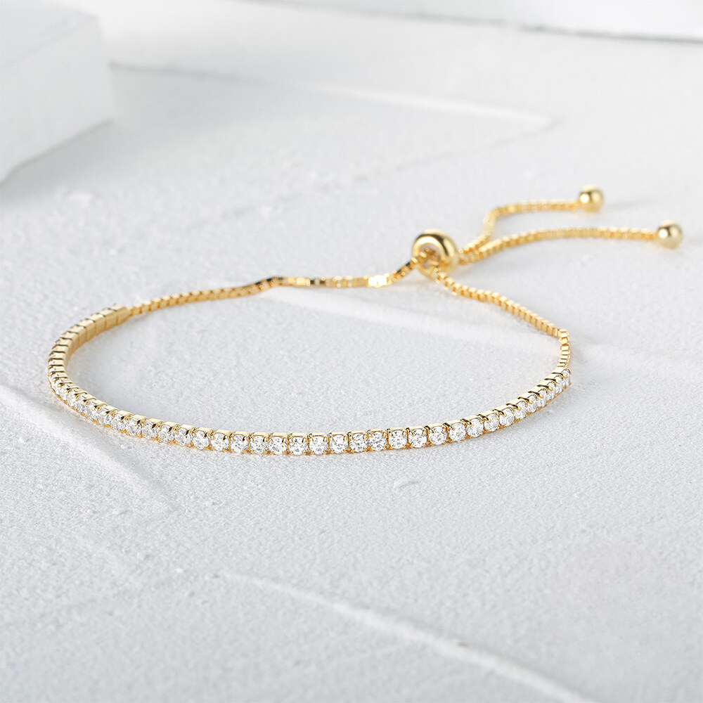 Gold Plated Sterling Silver Adjustable Cubic Zirconia Tennis Bracelet