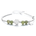 Sterling Silver Lotus Flower Green Jade Bead Bracelet